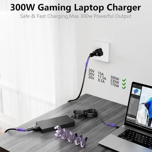 Alt view image 7 of 7 - 300W Legion Charger Compatible with Lenovo Slim 300W AC Adapter GX21F23045 ADL300SDC3A Legion 9i Ryzen 9 RTX 4060 4070 4080 4090 Gaming Laptop