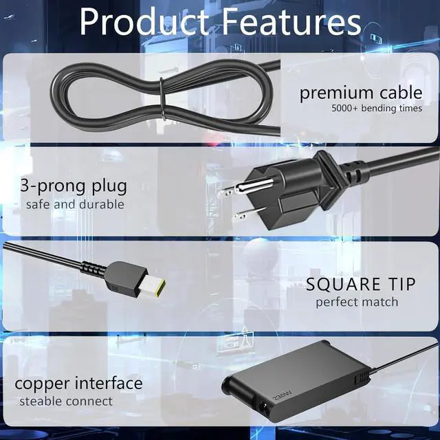Alt view image 2 of 7 - 230W Slim Tip Ac Adapter 20V 11.5A Compatible with Lenovo Legion Gaming Laptop Gen 9 (16 AMD) ADL230NDC3A ADL230NLC3A Power Adapter Charger,Fits for RTX 5090 5080 5070 5060