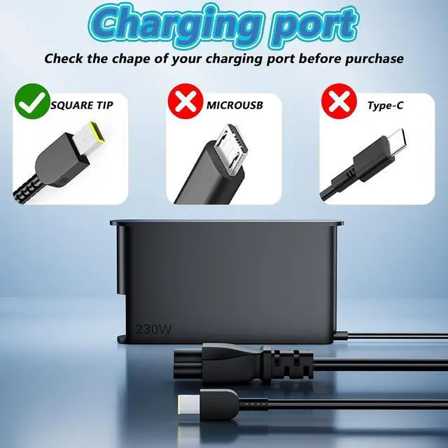 Alt view image 3 of 7 - 230W Slim Tip Ac Adapter 20V 11.5A Compatible with Lenovo Legion Gaming Laptop Gen 9 (16 AMD) ADL230NDC3A ADL230NLC3A Power Adapter Charger,Fits for RTX 5090 5080 5070 5060