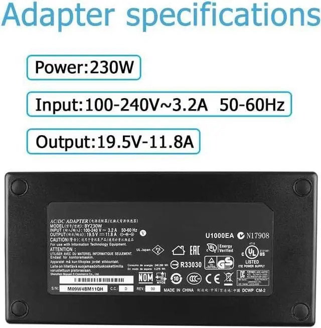 Alt view image 3 of 7 - 230W AC Charger for Acer Predator Helios 300 Pt315-52 Ph315-53 Ph315-54 Ph317-54 Ph317-55 Triton 500 Pt 515-52 ConceptD 5 7 Cn516 Cn715-72P Nitro 5 An515-46 An517-42 An515-58 An517-55