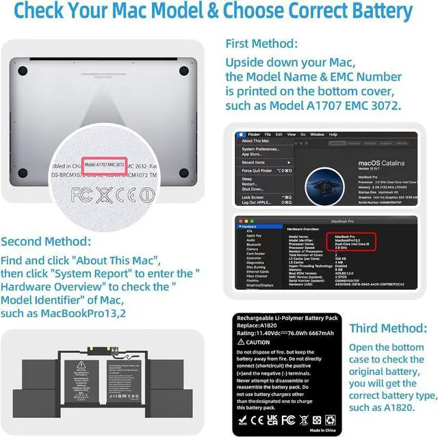 Alt view image 5 of 6 - A1707 Battery Replacement, A1820 Battery for MacBook Pro 15 inch 2016 2017 Touch Bar Version Model A1707 EMC 3162 3072 Identifier MacBookPro13,3 & MacBookPro14,3