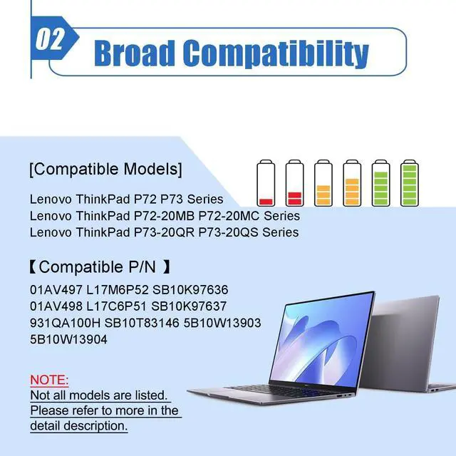 Alt view image 3 of 6 - Dentsing L17C6P51 (11.4V 99Wh/8684mAh) Laptop Battery Compatible with Lenovo Thinkpad P72 P73 Series Notebook 01AV498 SB10K97637 L17M6P52