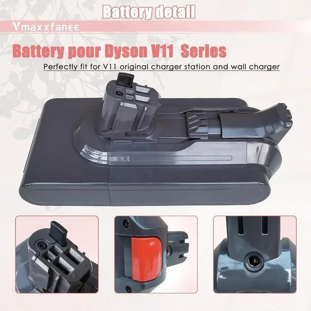 Alt view image 4 of 6 - Upgraded V11 V15 6000mAh Click in Battery Replacement for V11 Outsize V11 Animal V11 Total Clean V11 Absolute + Extra + Pro V11 Torque Drive V15 Detect SV16 SV27 970938-01 Not for Screw-in Type
