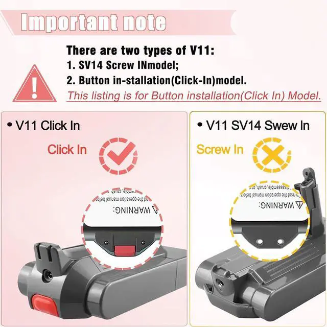 Alt view image 3 of 6 - Upgraded V11 V15 6000mAh Click in Battery Replacement for V11 Outsize V11 Animal V11 Total Clean V11 Absolute + Extra + Pro V11 Torque Drive V15 Detect SV16 SV27 970938-01 Not for Screw-in Type