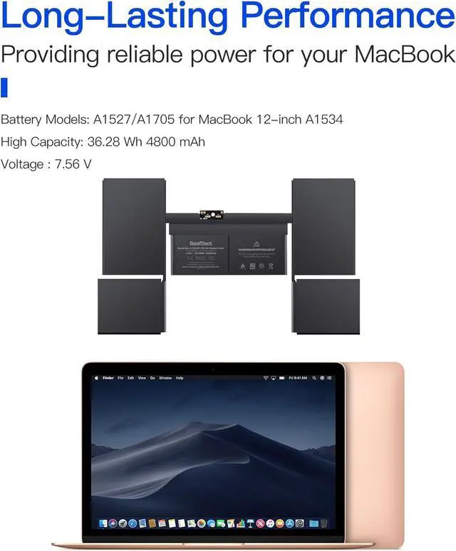 Alt view image 4 of 6 - A1534 Battery Replacement for MacBook 12-inch A1534(2015,2016,2017) A1527/A1705 Battery
