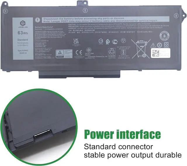 Alt view image 3 of 6 - RJ40G Laptop Battery Replacement for Dell Latitude 5420 5520 Precision 3560 Series Notebook 01K2CF 075X16 WY9DX 0WK3F1 0M3KCN Black 15.2V 63Wh 3941mAh