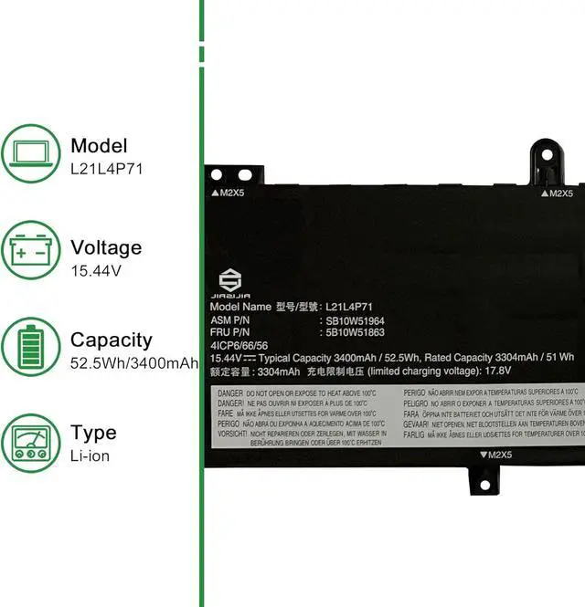 Alt view image 2 of 6 - L21L4P71 Laptop Battery Replacement for Lenovo ThinkPad T14 P14s Gen 3 2022 Gen 4 2023 Series SB10W51964 5B10W51863 L21M4P72 SB10W51966 5B10W51865 L21D4P71 L21C4P71 L21M4P71 15.44V 52.5Wh