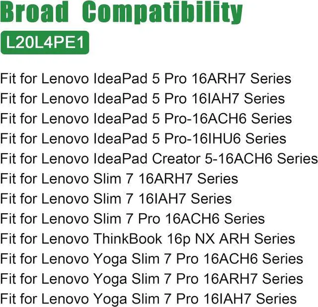 Alt view image 4 of 5 - L20L4PE1 Laptop Battery Replacement for Lenovo IdeaPad 5 Pro-16ACH6 Pro-16IHU6 Creator 5-16ACH6 Series SB11B66556 5B11B66554 SB11N52017 5B11N52019 L20M4PE1 SB11B66551 L20C4PE1 15.36V 75Wh