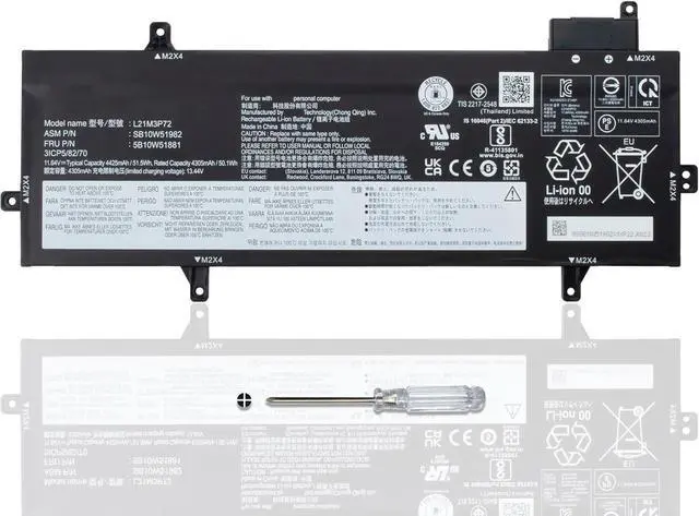 Main image of L21M3P72 L21C3P72 L21B3P71 Laptop Battery for Lenovo ThinkPad Z13 Gen 1 21D2, 21D3 / ThinkPad Z13 Gen 2 21JV 21JW Series SB10W51982 5B10W51881 SB11M89883 5B11M90082 11.64V/51.5Wh/4425Ah/3-Cell