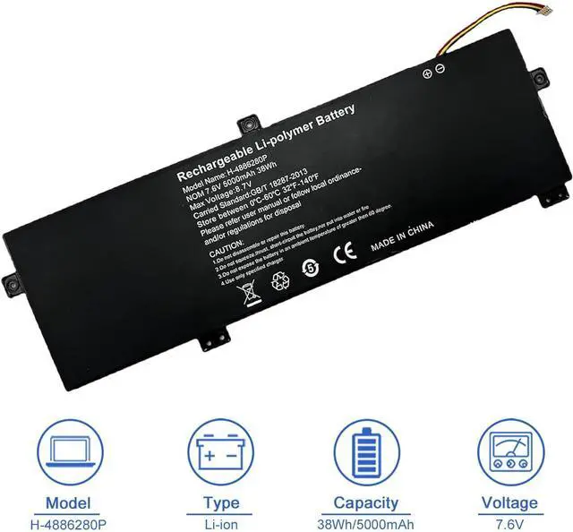 Alt view image 2 of 6 - H-4886280P 38Wh Laptop Battery Compatible with Gateway GWTN156 GWTN156-11 GWTN156-11BK GWTN156-11BL GWTN156-11GN GWTN156-11RD Series U3576127PV-2S1P U3576127 U3576127PV 5080270P