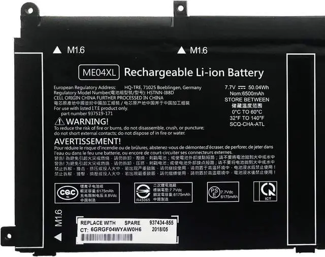 Alt view image 2 of 4 - Laptop Batteries Compatible for HP ME04XL ME04 ME04050XL 937434-855 HSTNN-IB8D 937519-171 937519-1C1 MEO4XL (7.7V 50.04Wh) Elite X2 1013 G3 Series