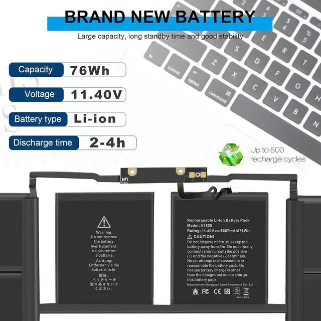 Alt view image 4 of 7 - A1707 A1820 Laptop Battery for MacBook Pro 15 inch A1707 (Late 2016 Mid 2017) Touch Bar EMC 3162 3072 Series MLH32LL/A MLH42LL/A MLW72LL/A MLW72HN/A MLW82LL/A MPTR2LL/A MPTT2LL/A - 11.40V 76Wh