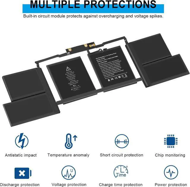 Alt view image 5 of 7 - A1707 A1820 Laptop Battery for MacBook Pro 15 inch A1707 (Late 2016 Mid 2017) Touch Bar EMC 3162 3072 Series MLH32LL/A MLH42LL/A MLW72LL/A MLW72HN/A MLW82LL/A MPTR2LL/A MPTT2LL/A - 11.40V 76Wh