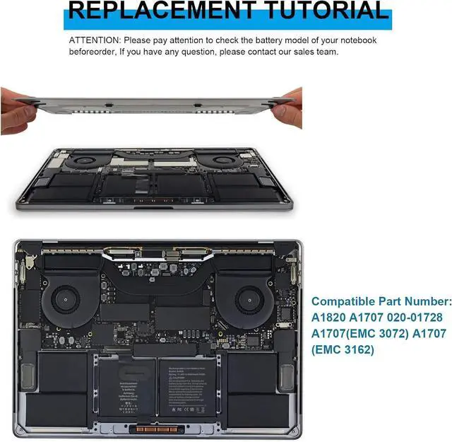 Alt view image 7 of 7 - A1707 A1820 Laptop Battery for MacBook Pro 15 inch A1707 (Late 2016 Mid 2017) Touch Bar EMC 3162 3072 Series MLH32LL/A MLH42LL/A MLW72LL/A MLW72HN/A MLW82LL/A MPTR2LL/A MPTT2LL/A - 11.40V 76Wh