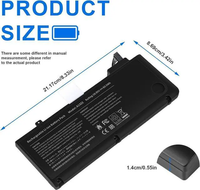 Alt view image 2 of 7 - 63.5Wh A1322 A1278 Laptop Battery for MacBook Pro 13 inch [Mid 2009 2010 2011 2012 Version] 661-5229 661-5557 020-6547-A 020-6765-A MB990LL/A MB991LL/A MC724LL/Anot for A1278 [2008 Version]