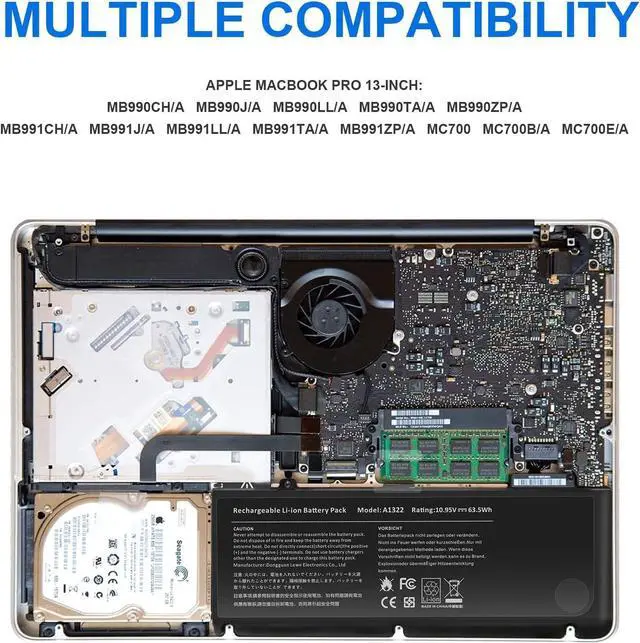 Alt view image 6 of 7 - 63.5Wh A1322 A1278 Laptop Battery for MacBook Pro 13 inch [Mid 2009 2010 2011 2012 Version] 661-5229 661-5557 020-6547-A 020-6765-A MB990LL/A MB991LL/A MC724LL/Anot for A1278 [2008 Version]