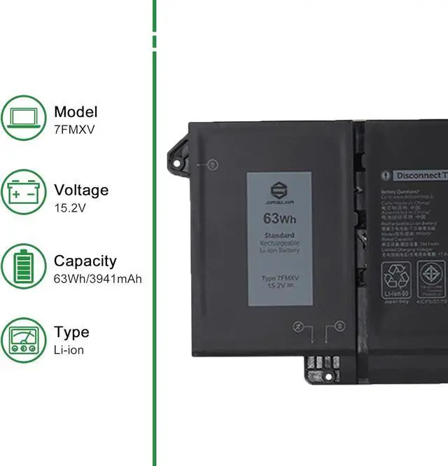 Alt view image 2 of 5 - 7FMXV TN2GY 4M1JN Laptop Battery Replacement for Dell Latitude 5320 7320 7420 7520 P138G P138G001 P139G P139G001 P133G P133G001 P134G P135G P136G P110F Series 0TN2GY 04M1JN 1PP63 15.2V 63Wh