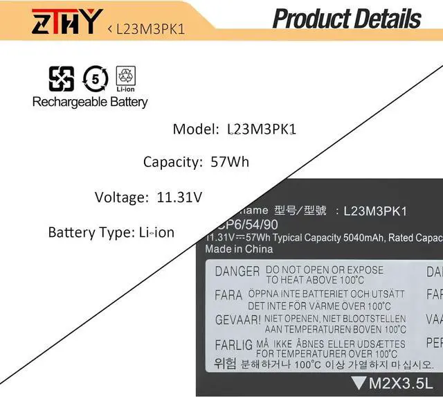 Alt view image 3 of 7 - L23M3PK1 Laptop Battery Replacement for Lenovo IdeaPad Slim 5-14IMH9 5-14AHP9 5-14IRU9 5-14Q8X9 5-15IRU9 5-15IRH9 5-15IRH9R 5-16IMH9 5-16AHP9 5-16IRU9 Series L23B3PK1 L23D3PK1 L23X3PK1 11.31V 57Wh