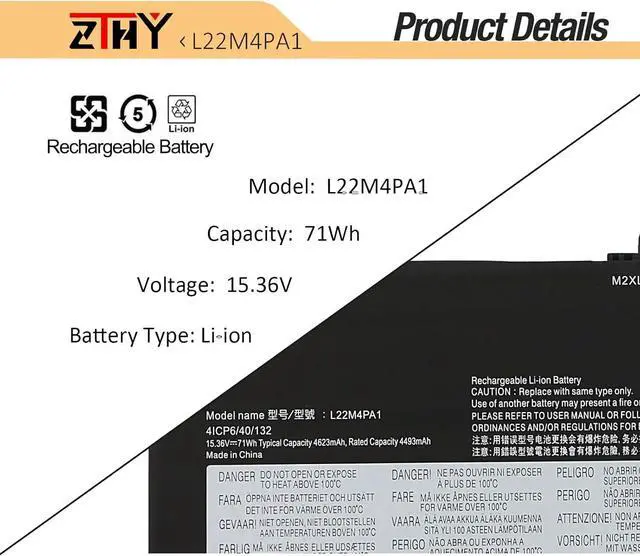 Alt view image 3 of 7 - ZTHY L22C4PA1 L22D4PA1 L22M4PA1 Laptop Battery Replacement for Lenovo Yoga 7 14IRL8 14ARP8 16IRL8 16ARP8, Yoga 7 2-in-1 14IML9 14AHP9 16IML9 16AHP9 Series 5B11K38966 SB11K38964 SB11N45990 15.36V 71Wh