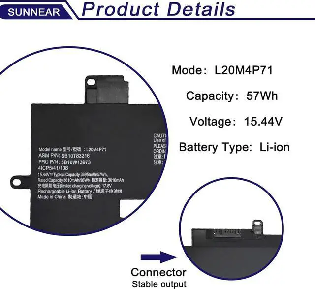 Alt view image 2 of 6 - L20M4P71 Laptop Battery Replacement for Lenovo ThinkPad X1 Carbon 9th 10th Gen X1 Yoga 6th 7th Gen 2021 Series L20D4P71 L20L4P71 SB10T83217 SB10T83216 SB10T83218 SB10T83215
