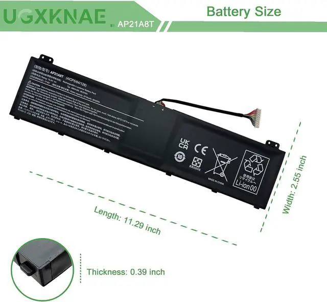 Alt view image 7 of 7 - AP21A8T AP21A7T Laptop Battery Replacement for Acer Nitro 5 AN517-55 Helios 300 PH317-56 PH315-54-55 PH315-55-75K6 PH315-55-78LF Series Notebook AP21A5T KT0040G014 15.4V 90Wh 5845mAh