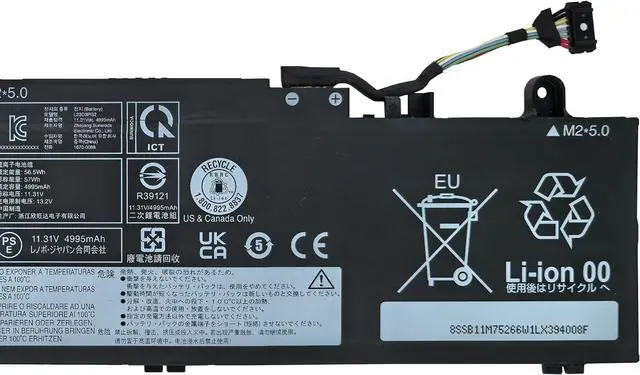 Alt view image 3 of 5 - L23D3PG2 Battery 57Wh 5040mAh Replacement for Lenovo ThinkPad E14 Gen 6 E16 Gen 2 Series SB11M75266 5B11M75267 SB11M75268 5B11M75269 L23X3PG2 L23B3PG2 3ICP6/54/90 11.31V 3-Cell