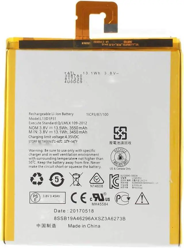 Main image of L13D1P31 Laptop Battery Replacement for Lenovo Tab 2 A7-10 A7-20 Tab 3 7-10F 7-10L 730X A7-10F A7-10L (3.8V 3450Mah)