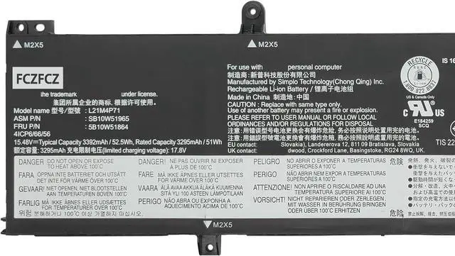 Alt view image 2 of 5 - L21M4P71 Battery 52.5Wh Replacement for Lenovo ThinkPad T14 Gen3 / T14 Gen4 / P14s Gen3 /P14s Gen4 Series SB10W51965 5B10W51864 L21L4P71 L21M4P72 L21C4P71 L21D4P71 L21L3P71 L21M3P71 15.44V