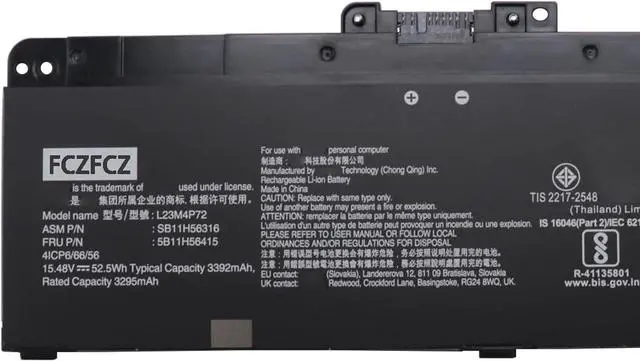 Alt view image 2 of 5 - L23M4P72 Battery 52.5Wh 3392mAh Replacement for Lenovo ThinkPad P14s Gen 5 21ME 21MF / T14 Gen 5 21MC 21MD 21ML 21MM / T14 Gen 6 21QC 21QD 21QJ Series L23B4P70 L23D4P71 L23C4P73 15.48V 4-Cell