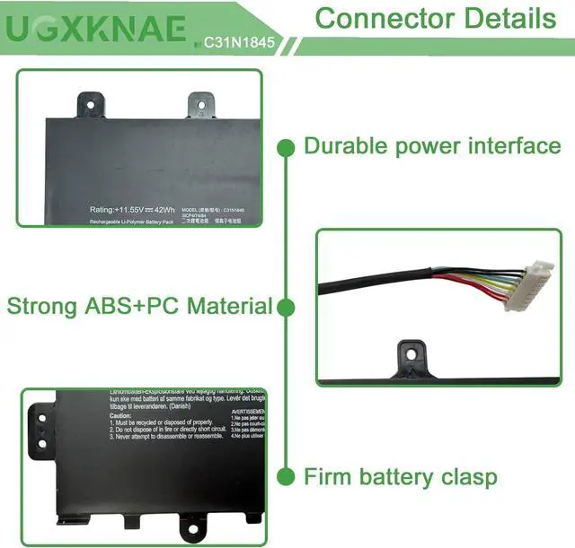 Alt view image 3 of 7 - C31N1845 Laptop Battery Replacement for Dell Flip C436FA C436FA-DS388T C436FA-DS599T C436FA-DS599TW C436FA-E10087/Chromebook C424MA C424MA-DH48F Series 0B200-03570000 11.55V 42Wh 3640mAh