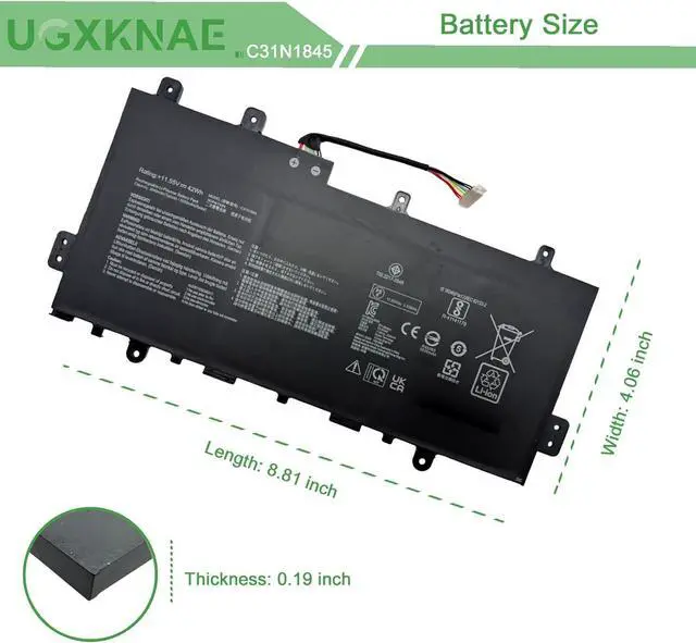 Alt view image 7 of 7 - C31N1845 Laptop Battery Replacement for Dell Flip C436FA C436FA-DS388T C436FA-DS599T C436FA-DS599TW C436FA-E10087/Chromebook C424MA C424MA-DH48F Series 0B200-03570000 11.55V 42Wh 3640mAh