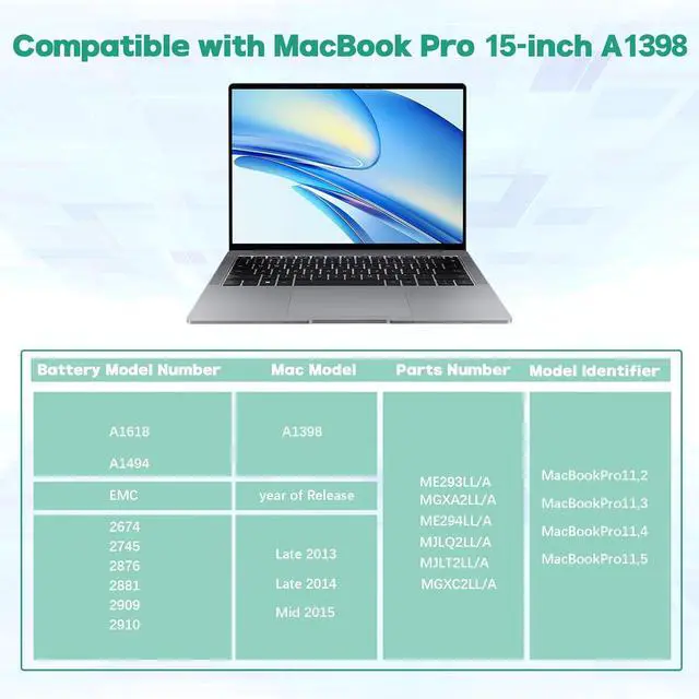 Alt view image 4 of 7 - A1618 Battery Replacement for MacBook Pro 15 Inch Retina A1398 (Late 2013, Mid 2014, Mid 2015 Version)[11.36V/99.5Wh]