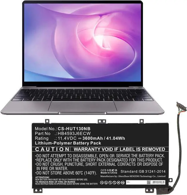 Alt view image 5 of 5 - Replacement Battery for Huawe'i MateBook 13,MateBook 13 i7,MateBook13 2020,WRT-W19,WRT-W19L,WRT-W29,WRT-WX9,HB4593J6ECW,HB4593J6ECW-31,3600mAh/11.4V
