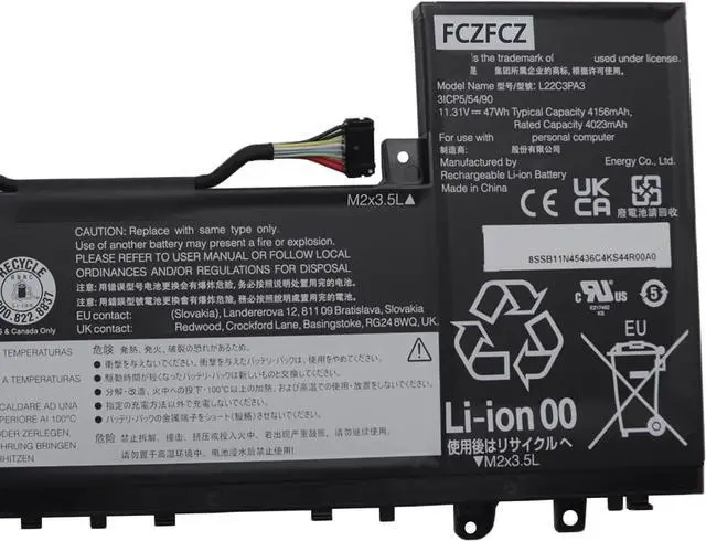 Alt view image 4 of 5 - L22C3PA3 Battery 47Wh Replacement for Lenovo IdeaPad Slim 5-14IRL8 5-14ABR8 5-14IMH9 5-14AHP9 5-14IRU9 5-16ABR8 5-16AHP9 5-16AHP9 5-16IRU9 5-16IMH9 Series L22M3PA3 5B11N45396 11.31V 3-Cell