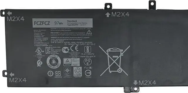Alt view image 2 of 5 - 6GTPY Battery 97Wh 8333mAh Replacement for Dell XPS 15 9550 9560 9570 7590 / Inspiron 15 7500 7501 7590 7591 / Precision 5510 5520 5530 / Vostro 7500 7590 Series H5H20 5XJ28 GPM03 0GPM03 11.4V