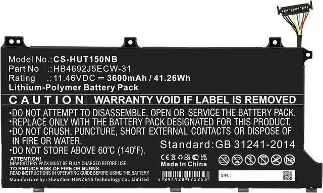 Alt view image 3 of 5 - Replacement Battery for HB4692J5ECW-31,PN:HB4692J5ECW-31,3600mAh