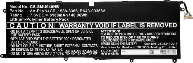 Alt view image 3 of 4 - Replacement Battery for Samsun'g 1588-3366,AA-PLVN4CR,BA43-00366A,Ultrabook 940X3G,6100mAh