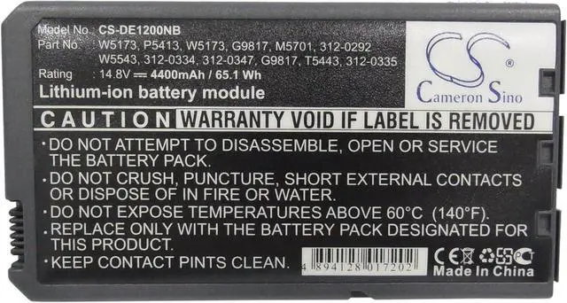 Main image of HongQJY New Replacement Battery for Inspiron 1000, Inspiron 1200, Inspiron 2200, Latitude 110L (4400mAh) 312-0292, 312-0326, 312-0334, G9812, G9817, H9566, M5701, T5443, W5173, W5543