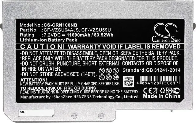 Alt view image 3 of 3 - HongQJY New Replacement Battery for CF-N10, CF-N8, CF-N9, CF-S1, CF-S8, CF-S9, Toughbook N10, Toughbook S10 (11600mAh) CF-VZSU59U, CF-VZSU61U, CF-VZSU62U, CF-VZSU64AJS, CF-VZSU64U
