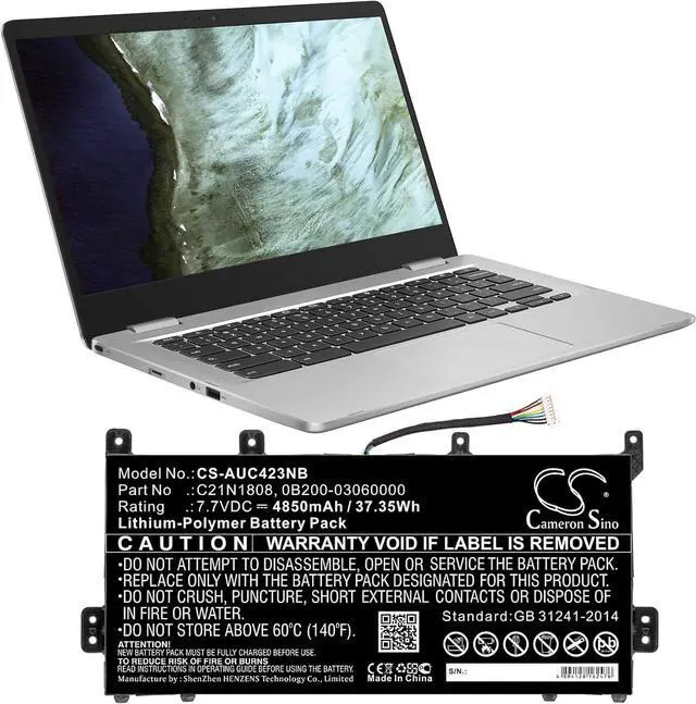 Alt view image 5 of 5 - HongQJY New Replacement Battery for C423, C423NA-BV0028, C523NA-A20007, Chromebook C423NA-DH02, chromebook-c523na-a20117 (4850mAh) 0B200-03060000, 0B200-03130000, C21N1808