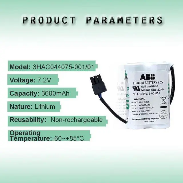 Alt view image 2 of 7 - (10-Pack) 3HAC044075-001/01 Lithium Battery 7.2V 3600mAh SMB PLC Battery for ABB Robot CPU ABBTA521 ABB3HAC16831-1 with Plug