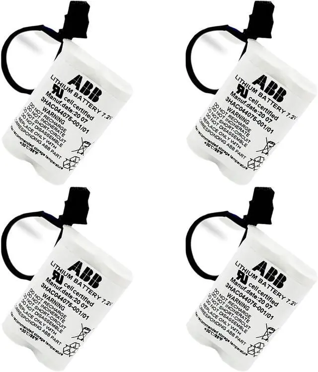 Main image of (4-Pack) 3HAC044075-001/01 Lithium Battery 7.2V 3600mAh SMB PLC Battery for ABB Robot CPU ABBTA521 ABB3HAC16831-1 with Plug