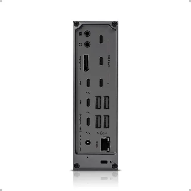 Alt view image 2 of 7 - CalDigit TS5 Plus - 20 Port Thunderbolt 5 Dock, 140W Charging, 3X 80Gb/s Thunderbolt 5, 10x 10Gb/s USB Ports, Dual USB Controllers, 10GbE, Up to Dual 8K 60Hz Displays, 1.0m Braided Cable, 330W PSU