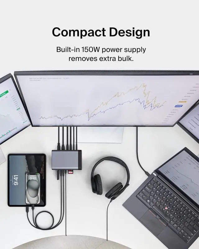 Alt view image 7 of 7 - Belkin USB-C Hub, 11-in-1 Pro GaN Dock 150W, Multi-Port Docking Station w/USB-C, USB-A, Ethernet, SD, MicroSD, 3.5mm Port, 4K HDMI Ports for Triple Monitor Display - Compatible w/MacBook Pro & More