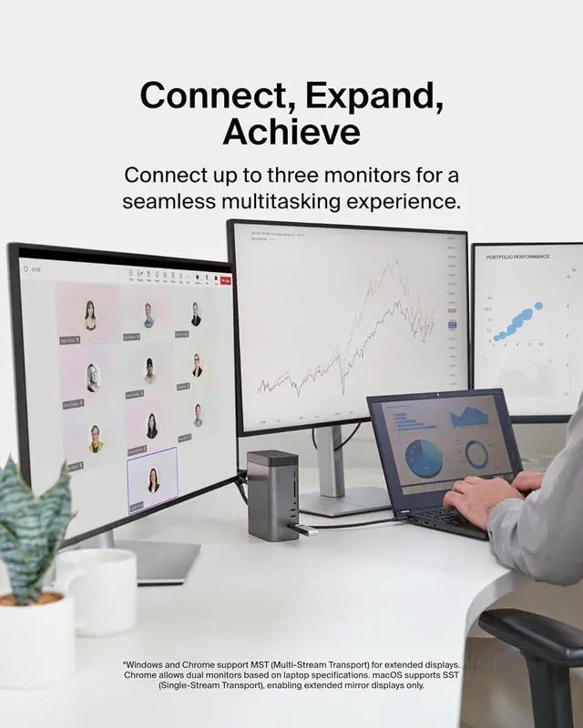 Alt view image 5 of 7 - Belkin USB-C Hub, 11-in-1 Pro GaN Dock 150W, Multi-Port Docking Station w/USB-C, USB-A, Ethernet, SD, MicroSD, 3.5mm Port, 4K HDMI Ports for Triple Monitor Display - Compatible w/MacBook Pro & More