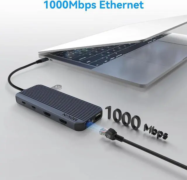 Alt view image 7 of 7 - USB C Docking Station 3 HDMI, 12 in 1 Docking Station Triple Display, Dual Monitor Dock, Laptop USB-C Hub 3 HDMI with 10 Gbps, Ethernet, USB A/C 3.1, USB 2.0, 100W PD, Audio & Mic, SD