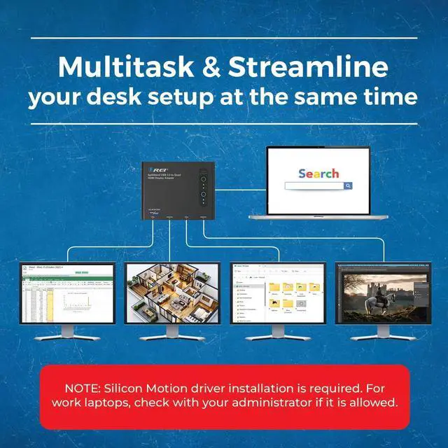 Alt view image 2 of 7 - SplitExtend HDMI Splitter Extended Display for Quad Monitor - Multi-Monitor Display 5 Separate Screens - USB-C Adapter to HDMI 2.0, 4K@30Hz Outputs - Windows and Mac Compatible
