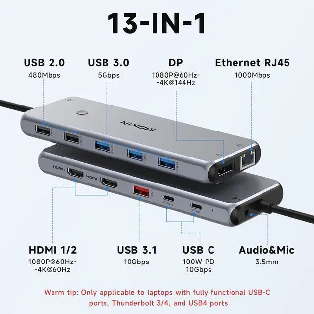 Alt view image 2 of 7 - USB C Docking Station 3 Monitors USB C Hub Laptop Dual Monitor Multiport Adapter Dock Dongle,USB C to 2 HDMI,DisplayPort,PD Charging,Ethernet,7 USB C/A 3.1/3.0/2.0 Ports,Audio for Dell/HP/Lenovo