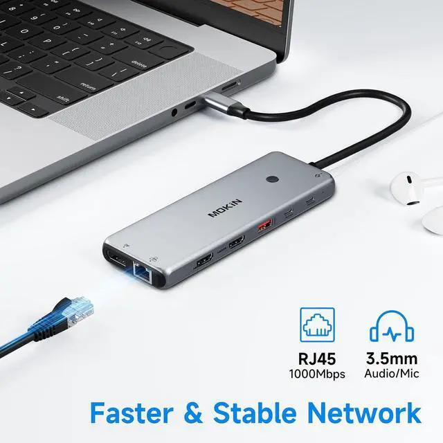 Alt view image 7 of 7 - USB C Docking Station 3 Monitors USB C Hub Laptop Dual Monitor Multiport Adapter Dock Dongle,USB C to 2 HDMI,DisplayPort,PD Charging,Ethernet,7 USB C/A 3.1/3.0/2.0 Ports,Audio for Dell/HP/Lenovo