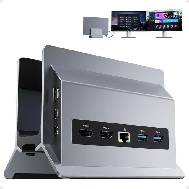 Main image of Laptop Docking Station Dual Monitor, 11 in 1 Vertical USB C Dock Stand with 2 HDMI 4K 60Hz, 3 USB A/C 10Gbps, 2 USBA 5Gbps, USB-A 2.0, Ethernet, PD 3.0 Docking Station for Type-C Laptops